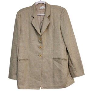 Zanella Blazer Size 12 Beige Linen Silk Wool Minimalist Career Business Italian
